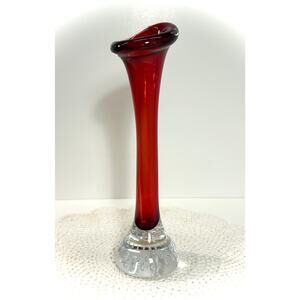 MCM Swedish Art Glass Bud Vase, 9 inch Red Bo Borgstrom - Aseda Glasbruk Studio